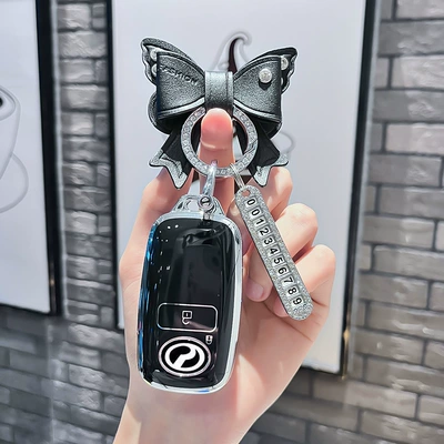 Da Car Key Cover Perodua Toyota: Car key bag - beilu-model-b-smart-2-button-single-shell-black-black-bow-diamond-buckle-silver-number-plate