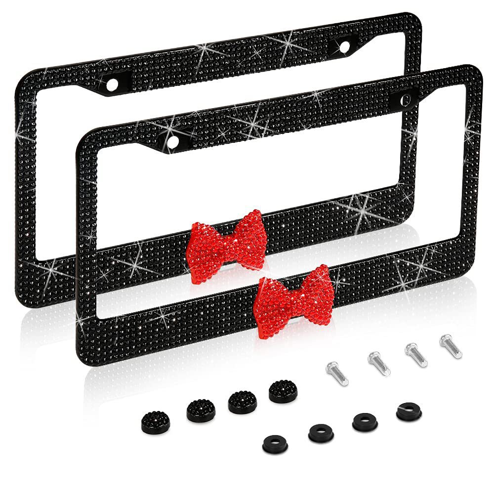 Diamond-Encrusted License Plate Frame, Straight-Line Bow Style, American Standard License Plate Frame, Rhinestone License Plate, Direct Sales from the Source Manufacturer