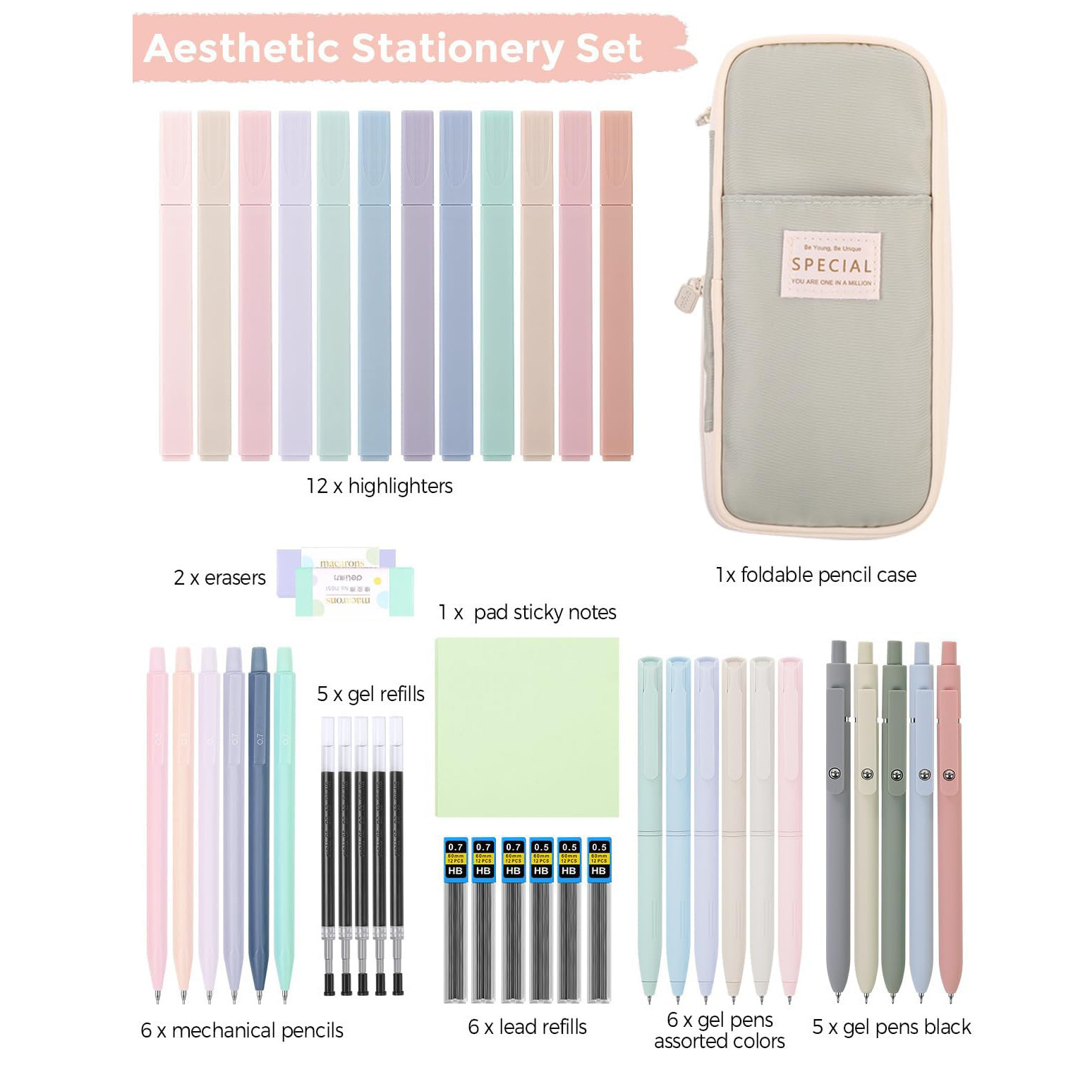 (Cross-border trading), (Wholesale), rollerball pen for students, teaching stationery, school set, capacious pencil case, wide color palette 5