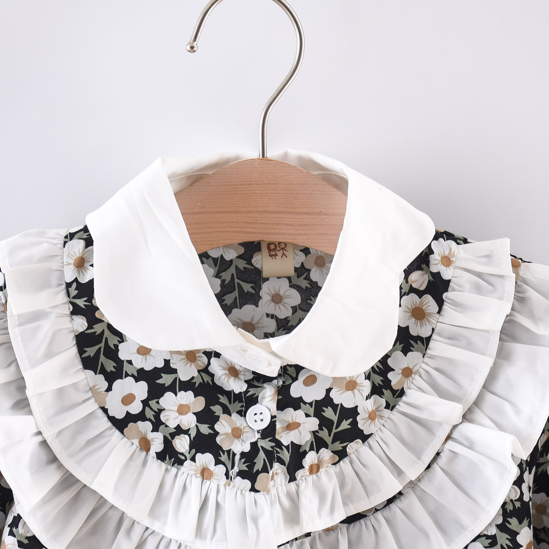 Children's clothing girls' dress 2024 Spring and Autumn new style lace patchwork doll collar Korean version long sleeved_voghion.com