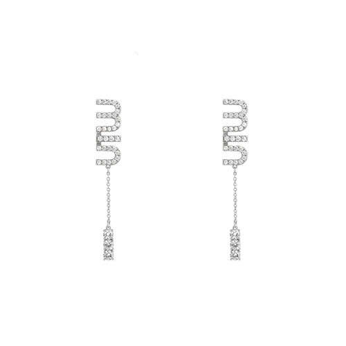 Yang Chaoyue's same style micro-inlaid letters MIU long tassel earrings, light luxury, high-end, fashionable and versatile earrings