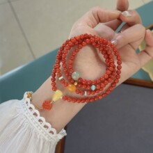 天然南红玛瑙三圈手串满色满肉柿子红高品质大小均匀尺寸约5毫米