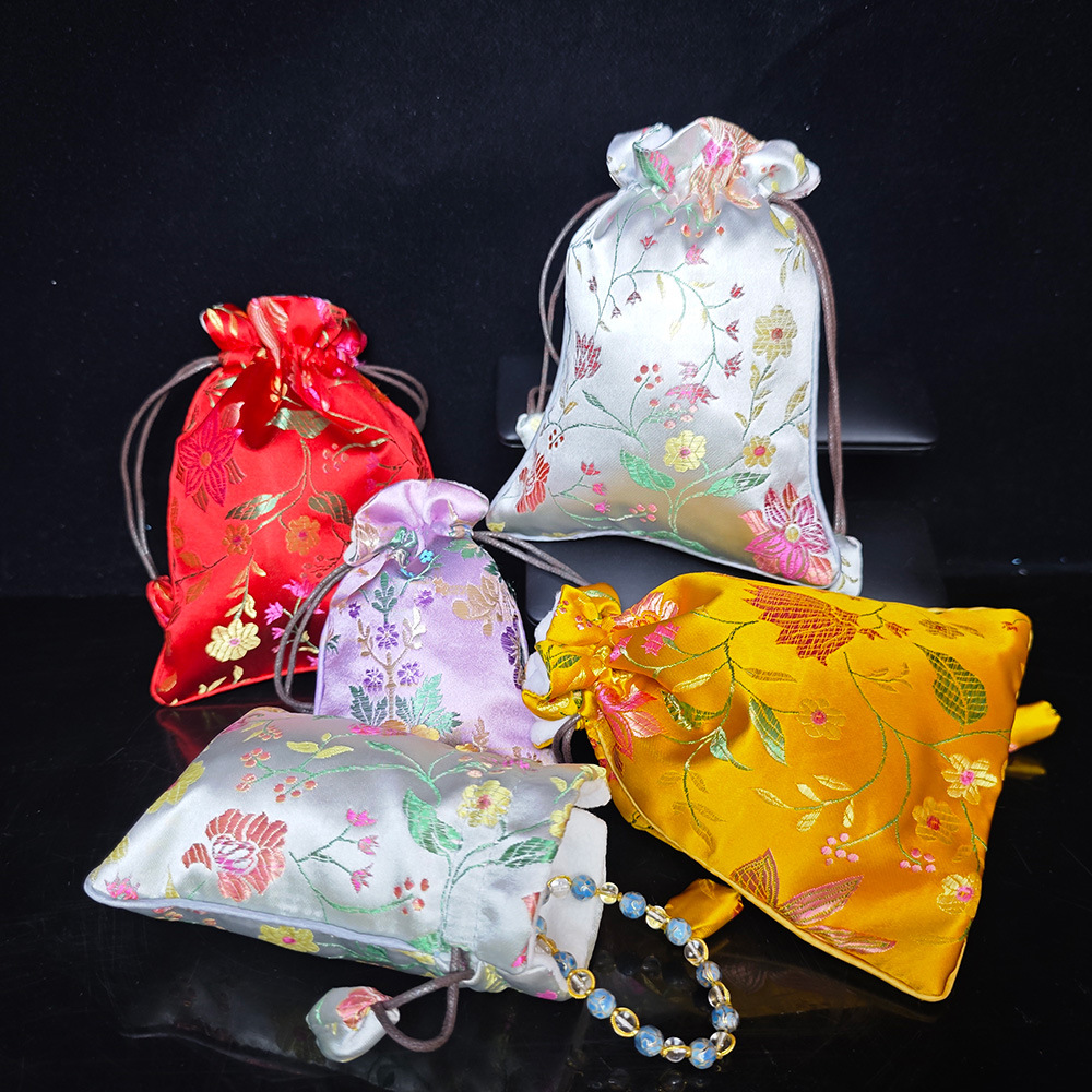 高档手工刺绣锦囊双层抽绳束口文玩袋小福袋珠宝首饰收纳小布袋子