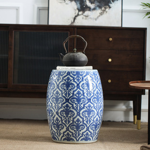 Jingdezhen New Chinoiserie House Model Room Hotel Ceramic Decoration Drum Stool Drum Pier Sitting Pier Changing Shoes Round Stool Dressing Stool