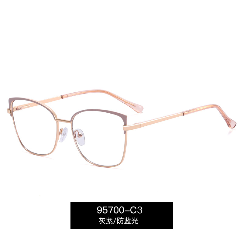95700 Montura de gafas moderna, gafas sin graduación de dos tonos para mujer, montura de gafas de metal estilo europeo y americano, anti-luz azul, se puede adaptar a lentes graduadas
