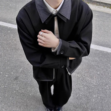 美式cleanfit复古格纹拼接翻领夹克男秋季宽松休闲夹克高级感外套