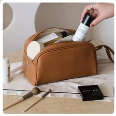 新款PU雙拉鏈化妝包超大容量便攜高顏值手提洗漱包化妝品收納包袋