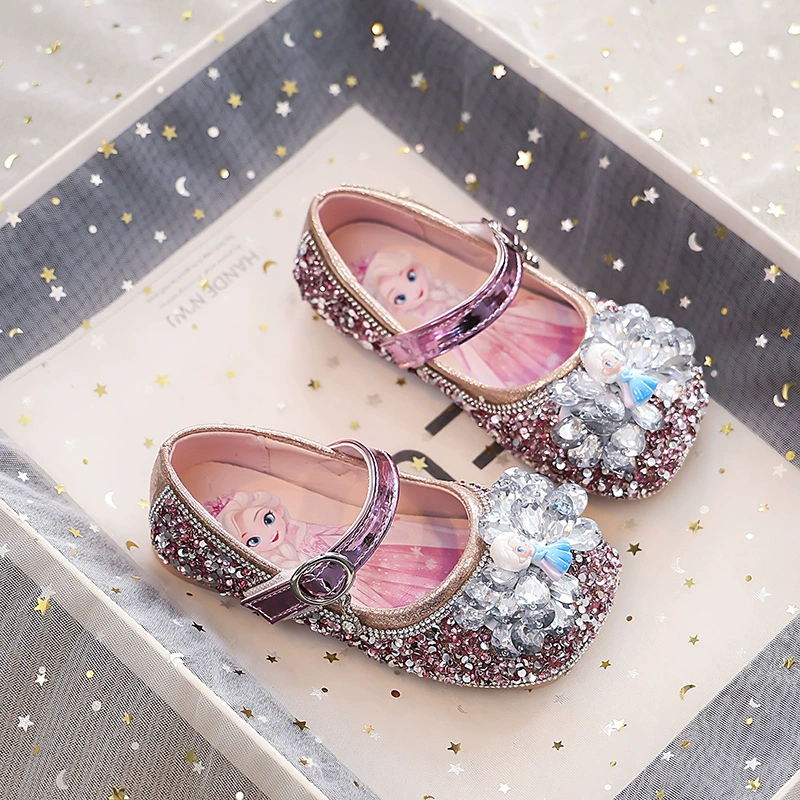 Туфли принцессы Эльзы со стразами для девочек, великолепные туфли с кристаллами на мягкой подошве, кожаные туфли, весна-осень 2025, новые модные туфли для девочек