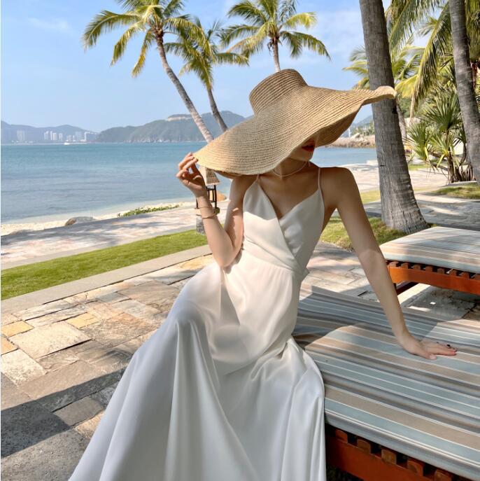 Bali Beach Dress Seaside Sexy Backless Dress Vacation Dress Long Dress Slimming Satin Slip Dress Women Summer