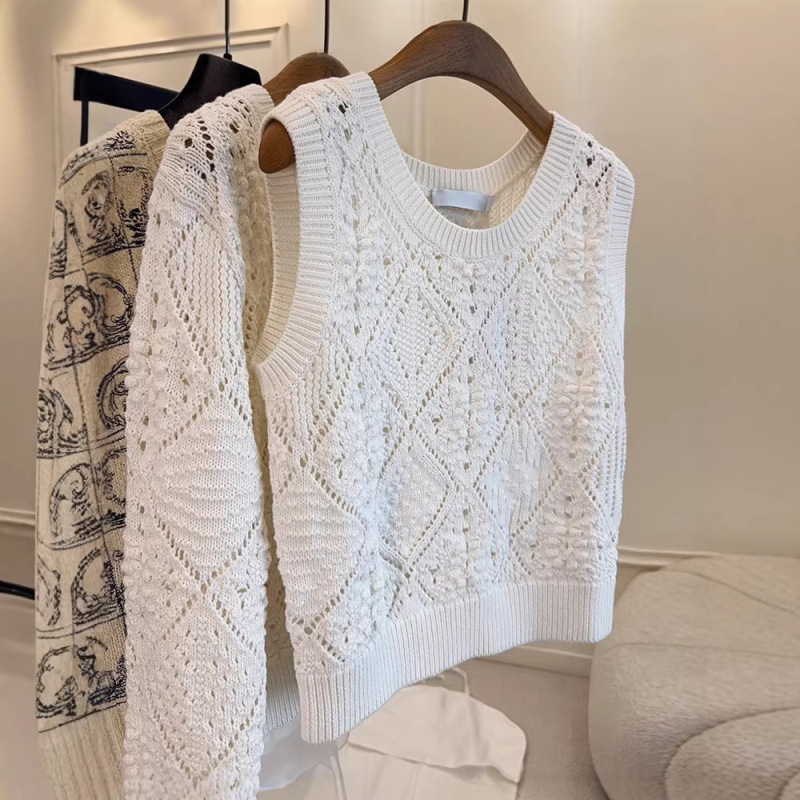 Shenzhen Nanyou Women's Clothing D White Simple Wool Vest Sweater New Chinese Style High-Quality Summer Thin Style