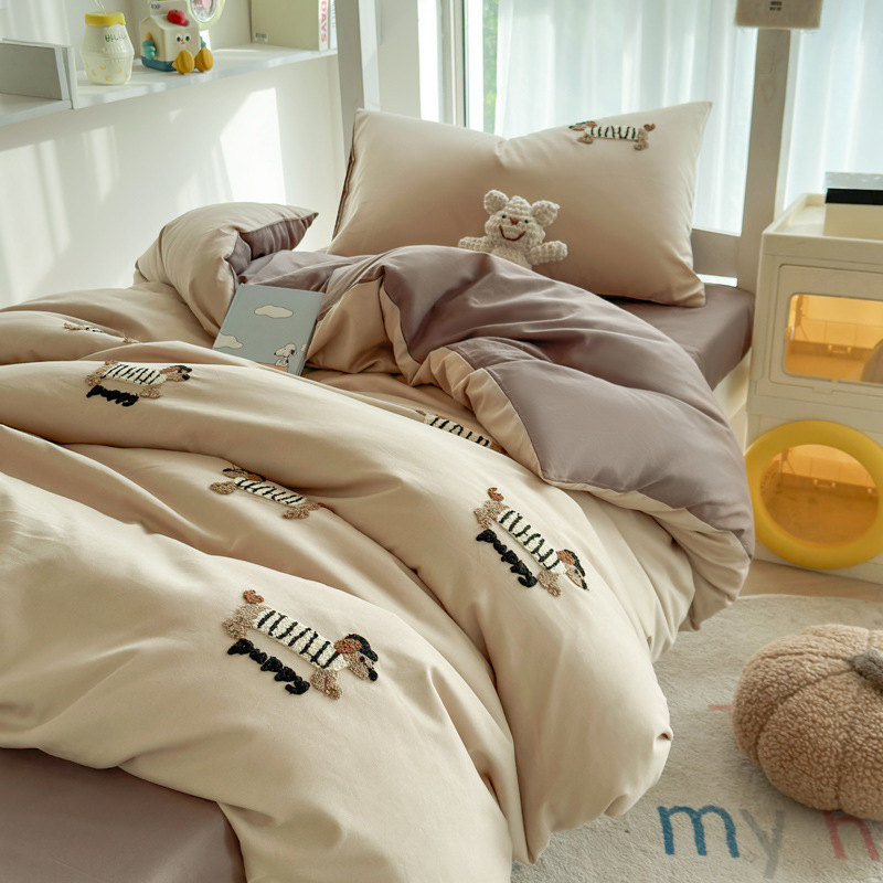 Juego de cama de dormitorio de estudiantes de tres piezas, ropa de cama de algodón puro, sábana, edredón, juego de cuatro piezas