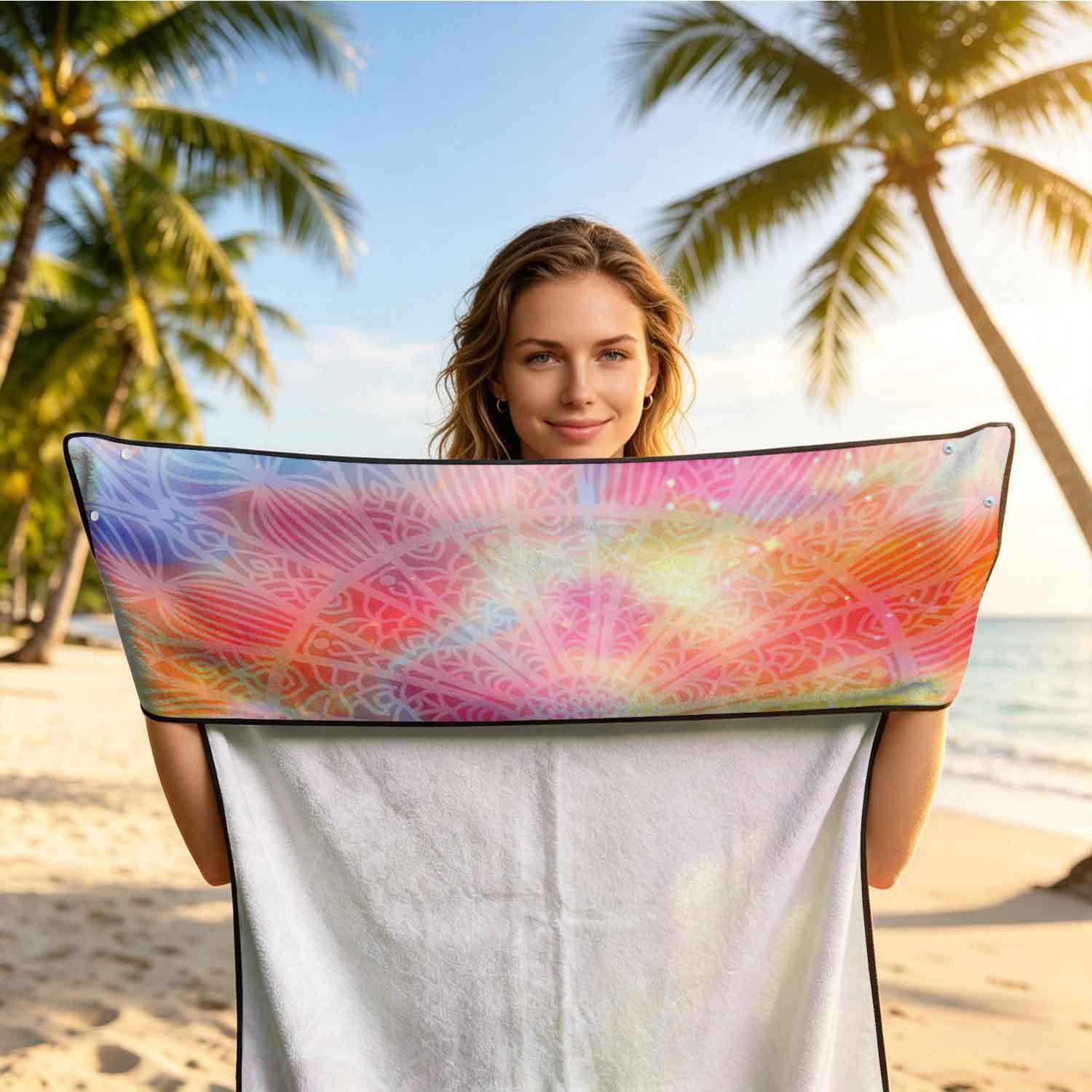 Printed bath towel and car seat cover 2-in-1, ultra-fine fiber outdoor beach and car dual-use universal seat cushion