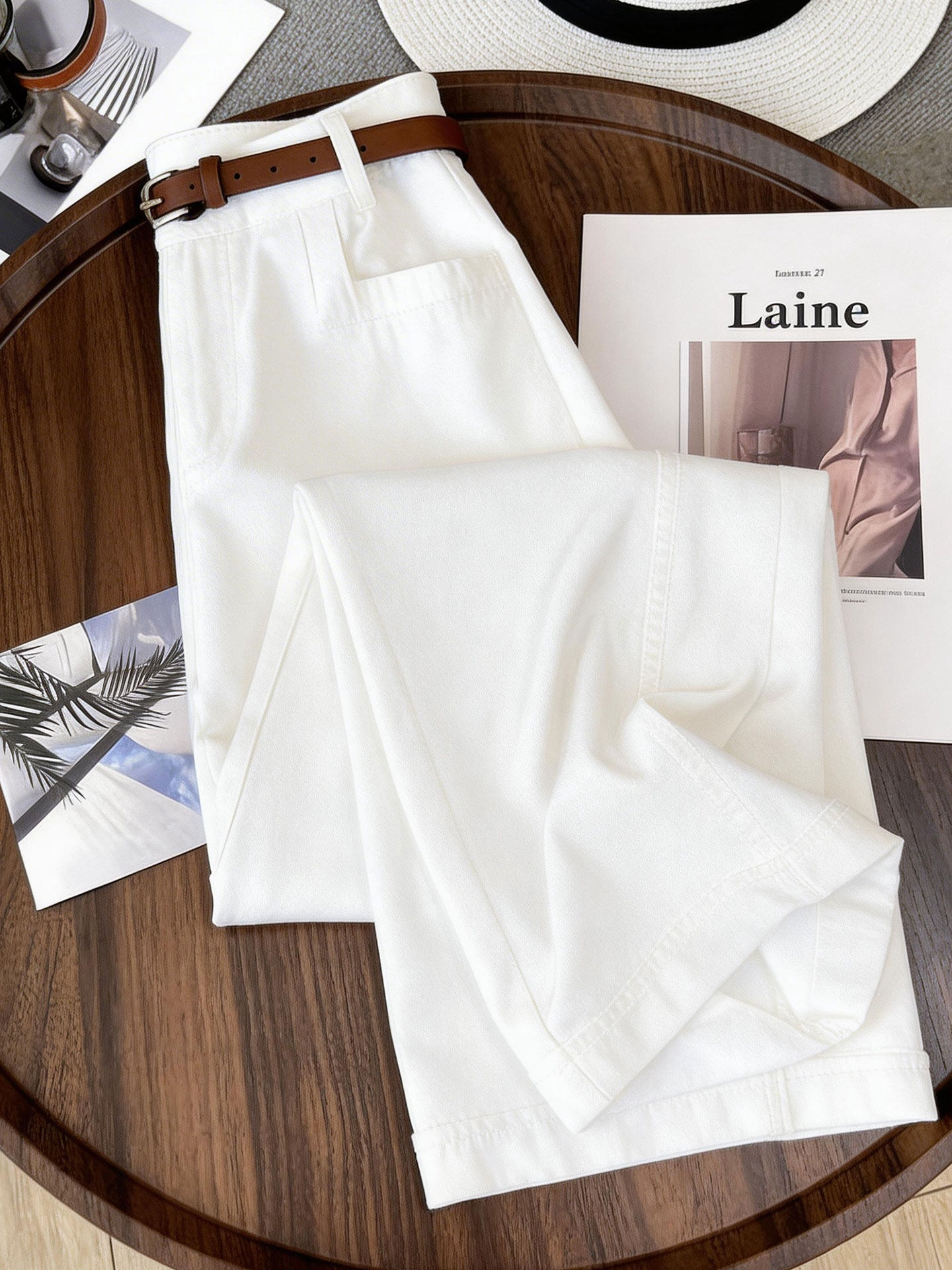 Quần culottes nữ ống rộng cạp cao dáng suông vải mỏng mùa hè — Khaki (không phân phối thắt lưng) chi tiết 2