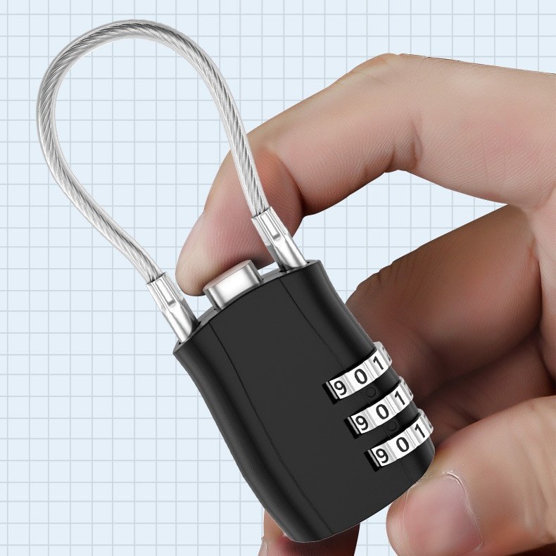 Cross-border zinc alloy new steel wire password padlock 3-digit password with steel cable luggage travel lock now supply factory