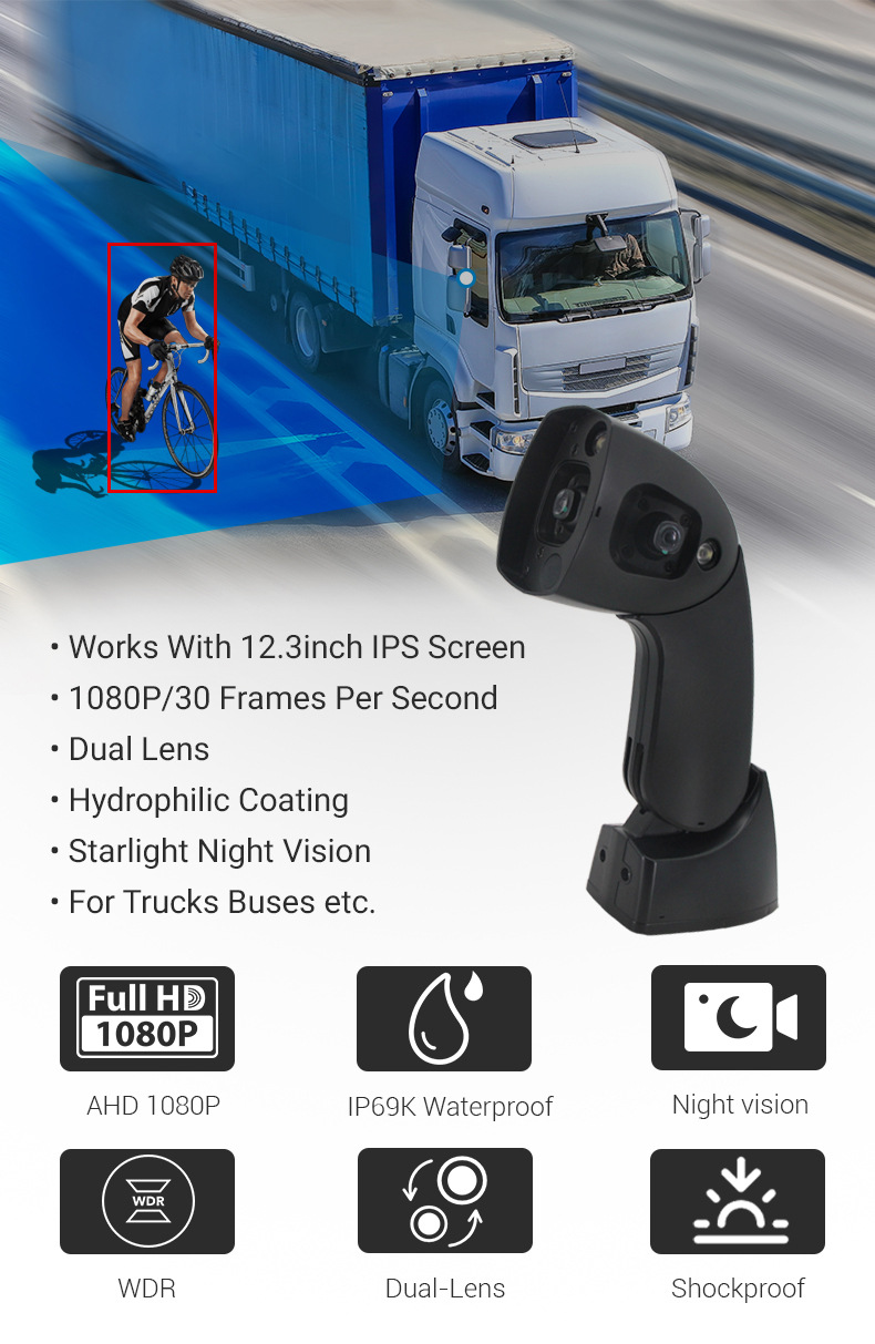 Ips Screen Dual-Split Rearview Mirror System Monitors Truck Rearview Display 123inch System 1080P