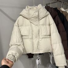 时尚羽绒服连帽小个子冬季新款宽松加厚白鸭绒短款面包外套女【天