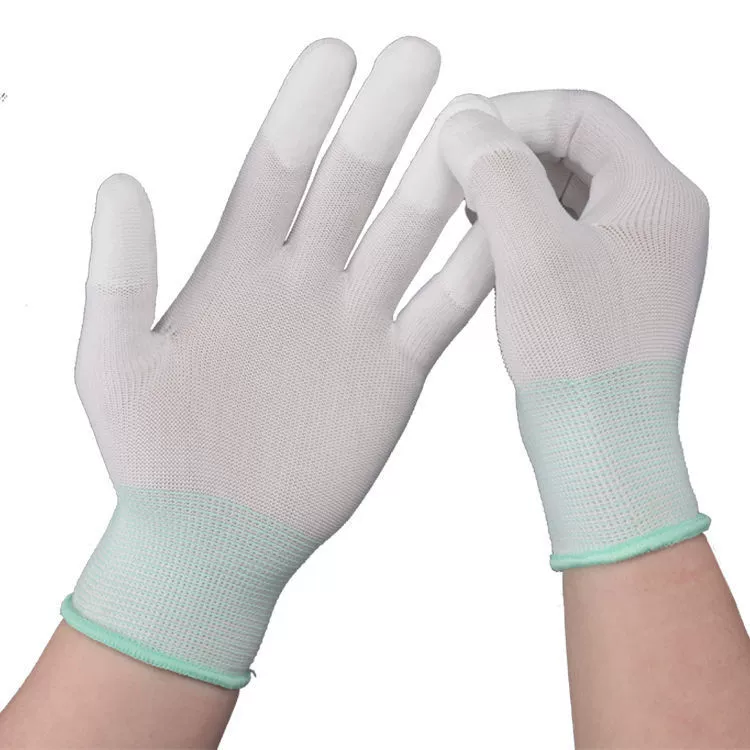 13-контактный PU белый с покрытием палец окунания перчатки пыли дышащий белый нейлон покрытием ладони защитные перчатки поставка завода