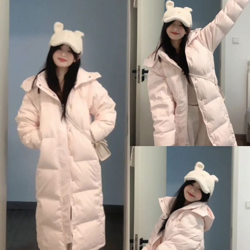 Pink Mid-Length Over-The-Knee down Jacket for Women, Deep Winter 2025 New Thickeneded and Longed Quilted Jacket and Jacket