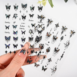 New national fashion black streamer lines butterfly nail art stickers 3D adhesive self-adhesive butterfly nail nail decoration stickers