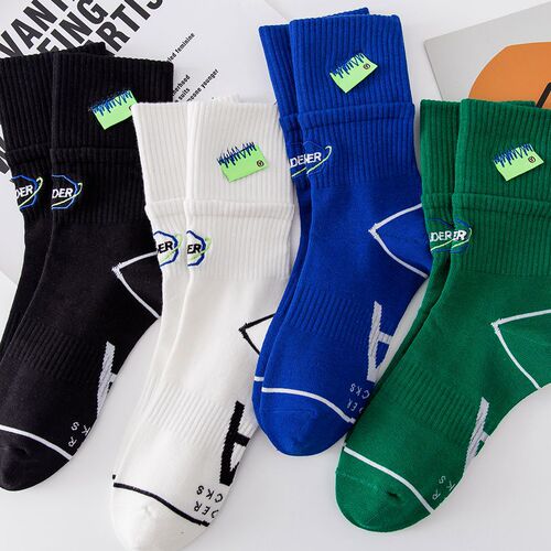 South Korea ADER Double Luo Mouth Label Embroidered Socks Double Needle Street Fashion Socks Pure Cotton Mid-Tube Sports Socks Unisex for Men and Women