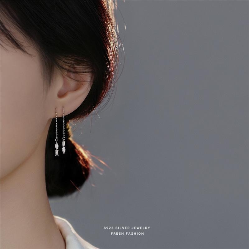 S925 Sterling Silver Geometric Tassel Earrings With Zircon_voghion.com