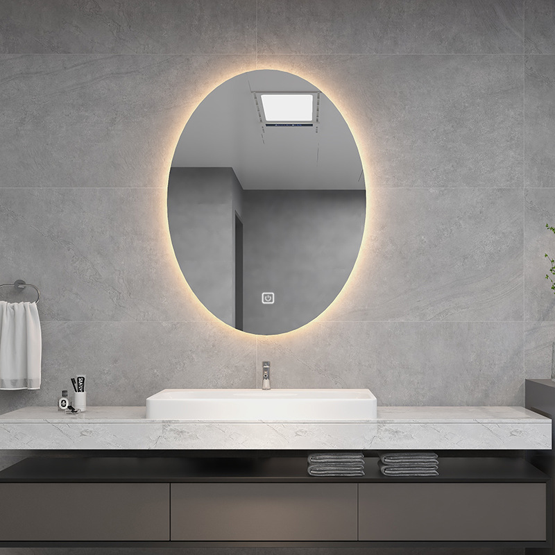 Smart Led Mirror Oval Defogging Bathroom Mirror Bathroom Wall-Mounted Mirror Luminous Sensor Makeup Mirror