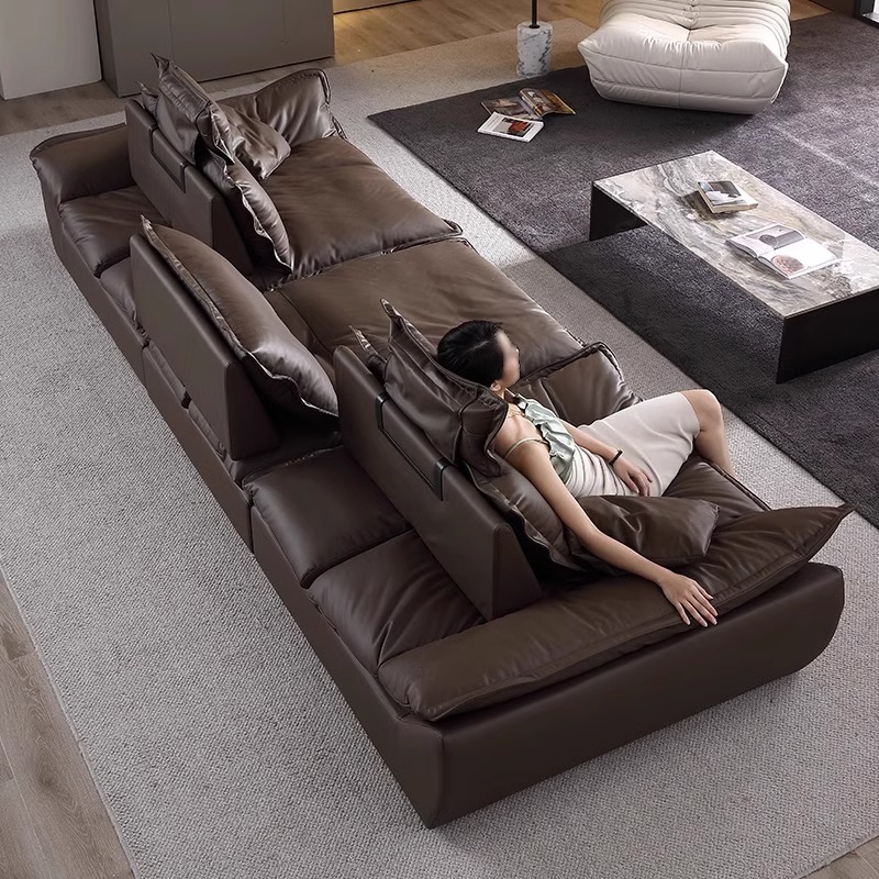 Sofá de cuero de vela antiguo con respaldo ajustable minimalista italiano muebles de sala de estar plumón recta combinación de arte de cuero image 5