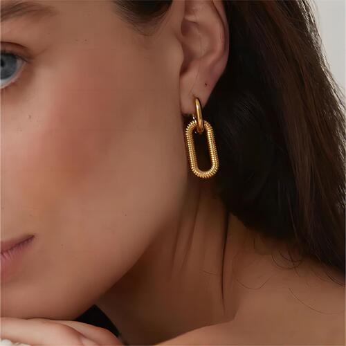 European and American cross-border stainless steel earrings and earrings 18k gold square stripe chain earrings hypoallergenic non-fading earrings