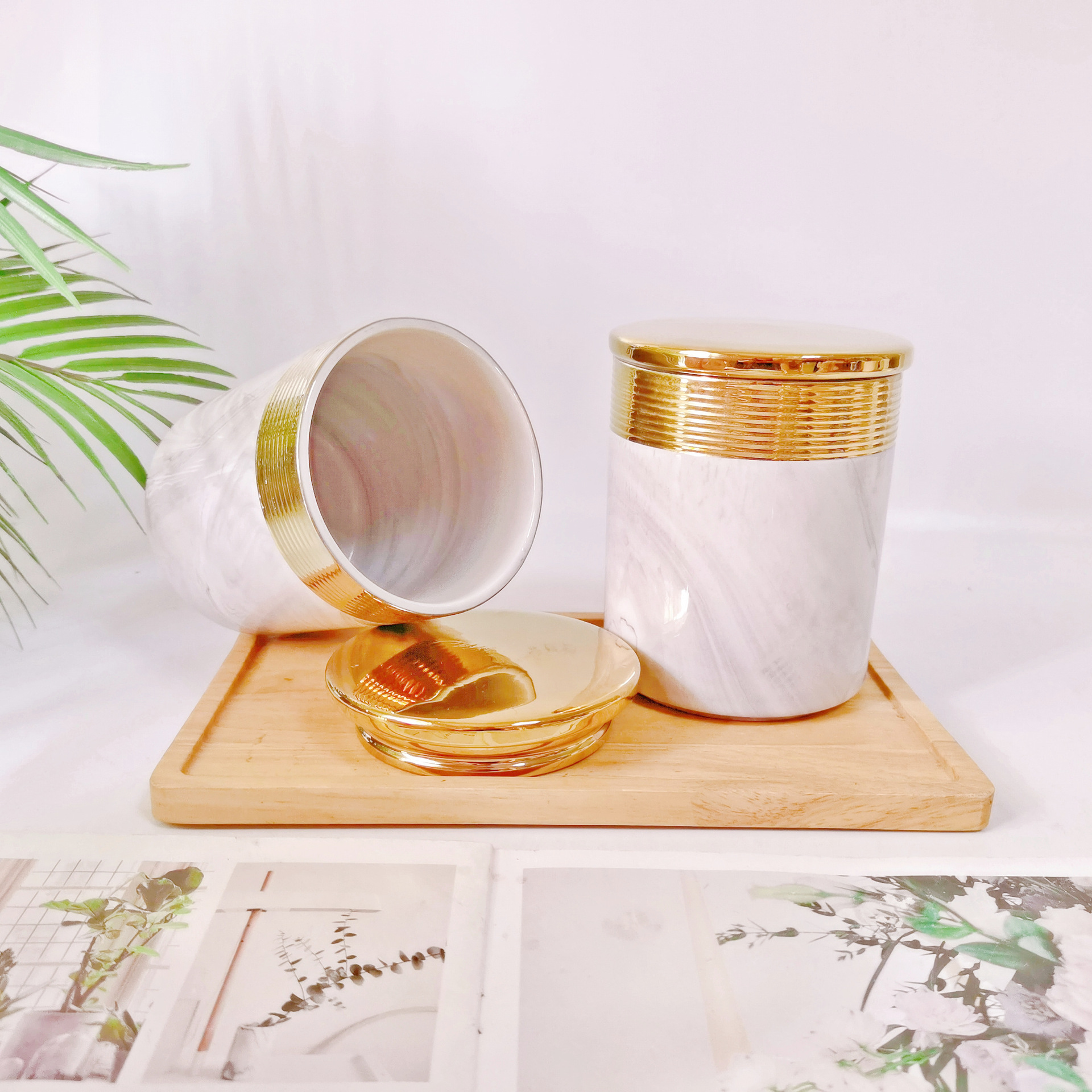 Medio Oriente exportación galvanoplastia sellado tarro cerámica de tres piezas de almacenamiento tarro cocina condimento tarro caramelo tarro café tarro