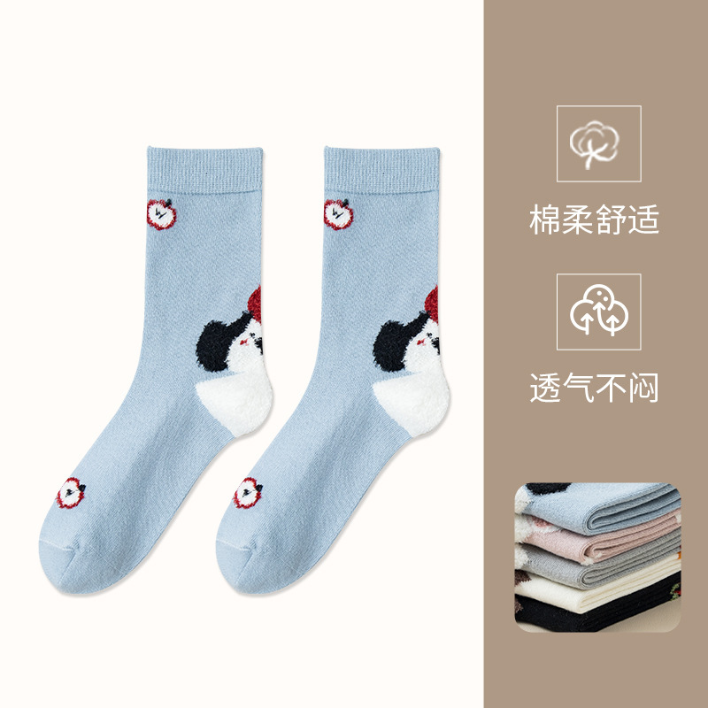 25年秋冬新款卡通动物袜子女可爱日系小熊堆堆袜纯棉无骨中筒袜子|undefined