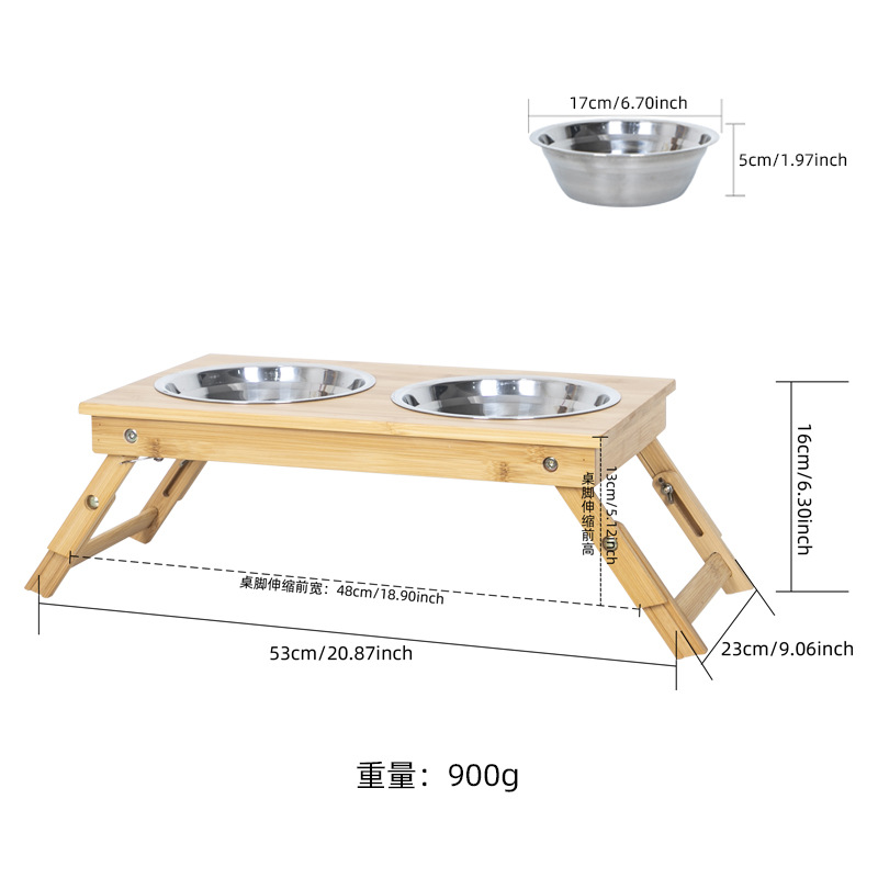 Cuenco para gatos Cuenco doble Cuenco con ángulo de inclinación Protección de la columna cervical Marco de madera de bambú Perros Pets Boca inclinada Mesa de comedor para mascotas Cuenco para perros Cuenco de cerámica