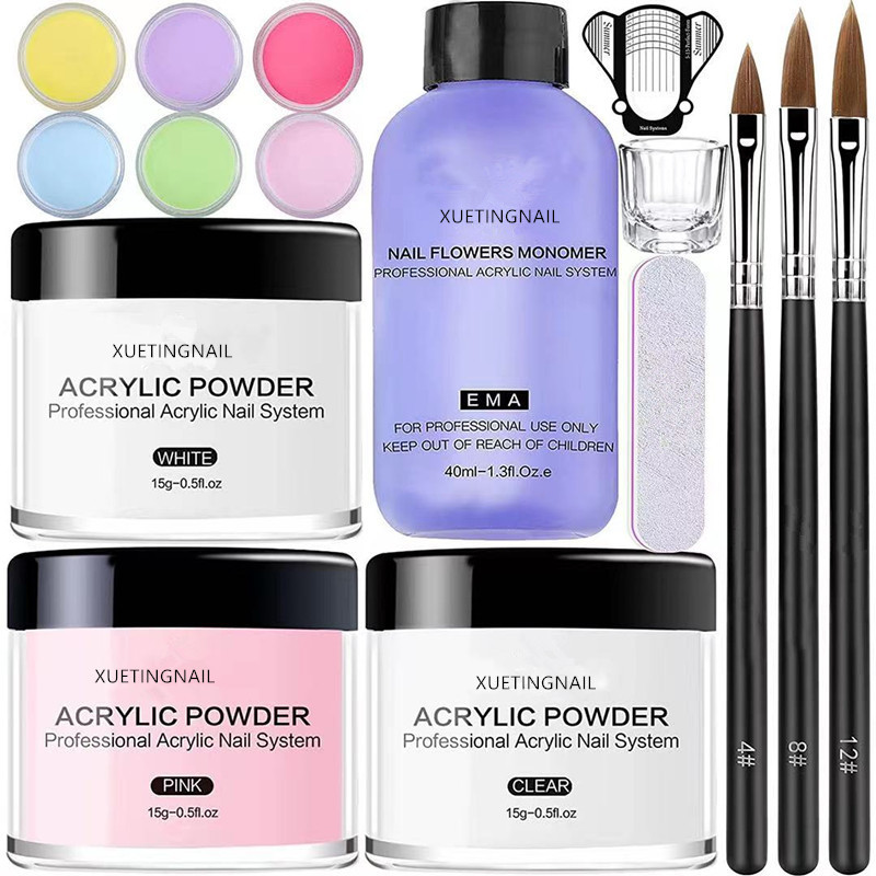 EMA Crystal Powder Acrylic Nail Set Acrylic Nail Extension Nail Starter Kit Carved Pollen
