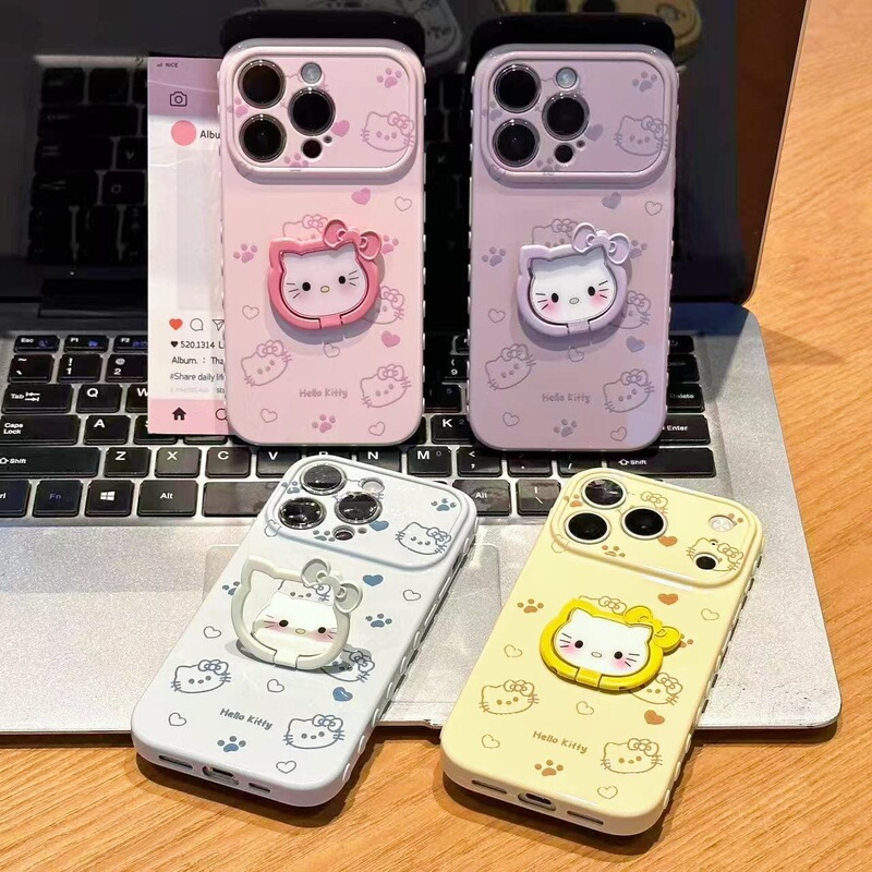 Cartoon Pink Frame Stand Kt Cat Side Heart Phone Case Suitable for Apple 17 iPhone Large Window Anti-Drop Soft Case Cartoon Pink Frame Stand Kt Cat Side Heart Phone Case Suitable for Apple 17 iPhone Large Window Anti-Drop Soft Case