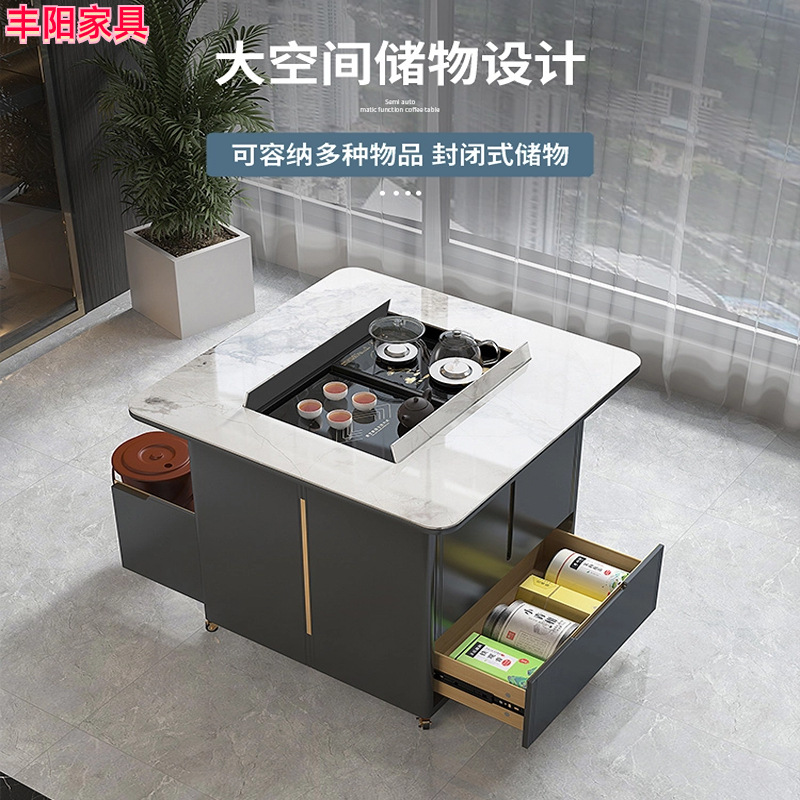 Coche de té con elevación automática de placa de roca, mesa de café multifuncional, mesa de comedor, mesa de té, balcón, mesa de té para apartamentos pequeños, mesa de té para el hogar