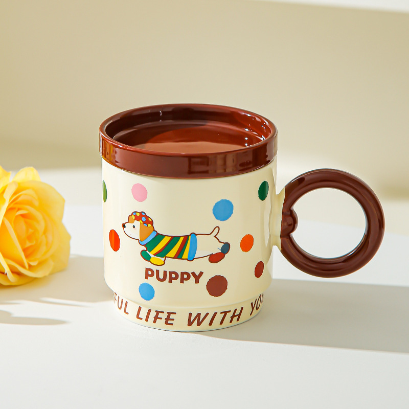 Taza de dibujos animados creativa con tapa de taza de cerámica para parejas de chicas taza de agua acompañante regalo de alto valor facial taza de marca conjunto doméstico