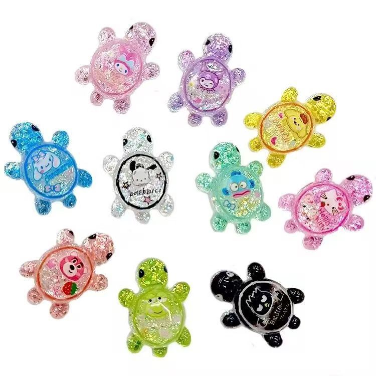 Sanrio flash pequeña tortuga cara a cara juguete de resina lentejuelas tortuga bolsa ciega decoración de mesa caja ciega al por mayor