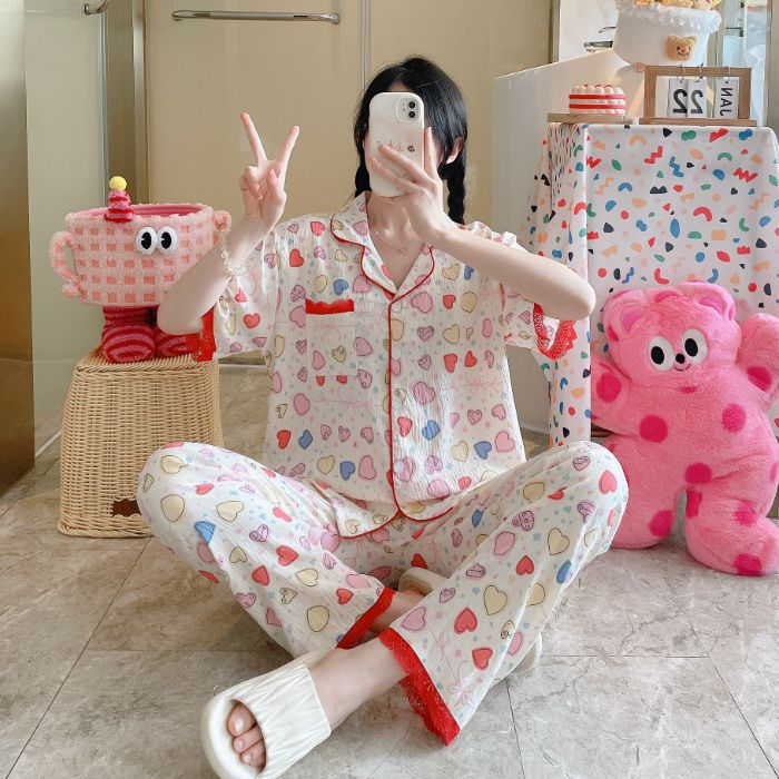 Pijamas de fábrica de fuente de venta al por mayor transfronteriza traje de pantalones de manga corta de verano para mujer