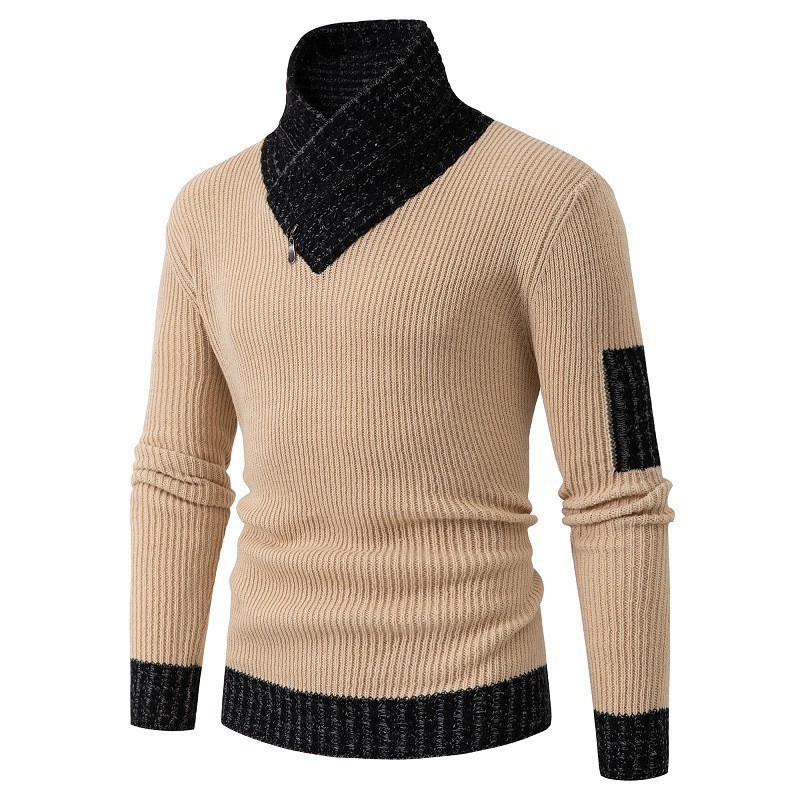 Suéter tipo jersey, estilo europeo y americano, comercio transfronterizo, otoño e invierno, talla grande, para hombre, manga larga, bufanda moderna, cuello alto, suéter de punto transfronterizo para hombre