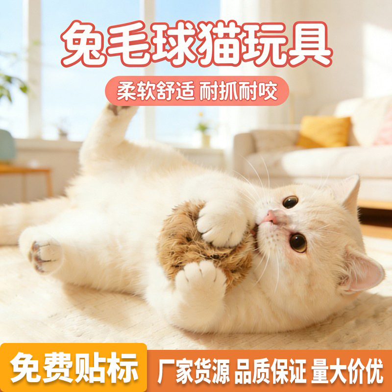 兔毛球猫玩具猫咪羊毛球丰容玩具小猫逗猫棒猫咪玩具自嗨解闷神器