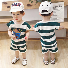 男童短袖套装2022夏季新款韩版儿童条纹休闲薄款两件套宝宝衣服潮