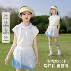 羽毛球服套装女童儿童夏季短袖速干衣网球短裙运动训练女大童跑步