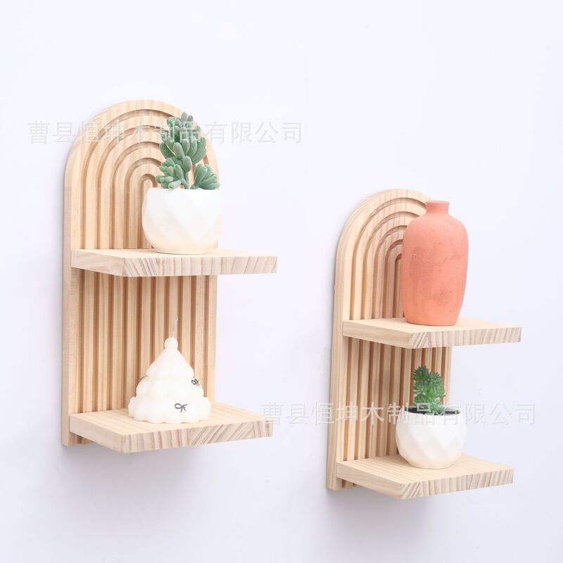 木质墙壁置物架双层墙上蜡烛台架拱形波西米亚客厅装饰壁挂式收纳|undefined
