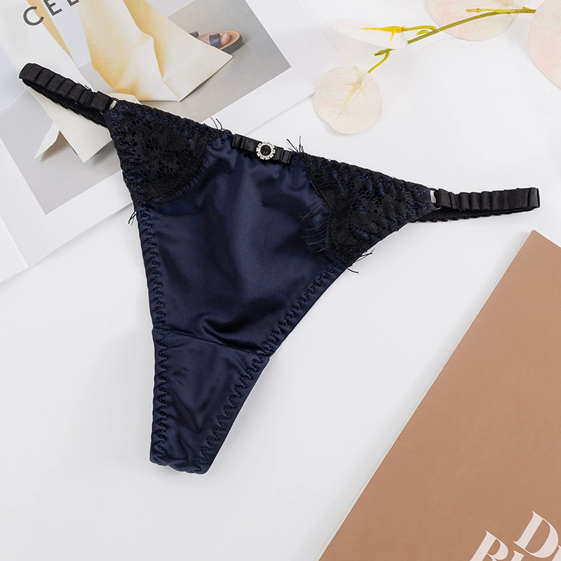 Ледяное шёлковое брифы Lace thong, без следов шва, T-образный стиль с низкой талией, One size