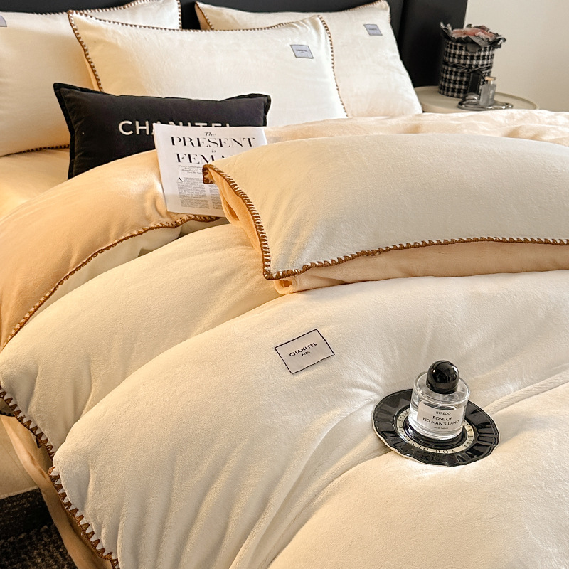 Otoño e invierno engrosado leche cama de cuatro piezas conjunto de coral cubierta de edredón de flanel doble sábanas de tres piezas conjunto