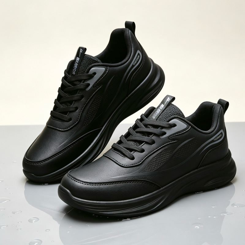 Huili men's autumn and winter collection: leather upper, soft sole, comfortable, lightweight, casual running shoes, waterproof, all-black, suitable for commuting, men's athletic shoes Huili men's autumn and winter collection: leather upper, soft sole, comfortable, lightweight, casual running shoes, waterproof, all-black, suitable for commuting, men's athletic shoes