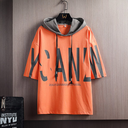 Short-Sleeved Men's T-Shirt Summer 2022 New Style Loose Hooded Half-Sleeved Korean Style Trendy T-Shirt Top Clothing Trendy Brand