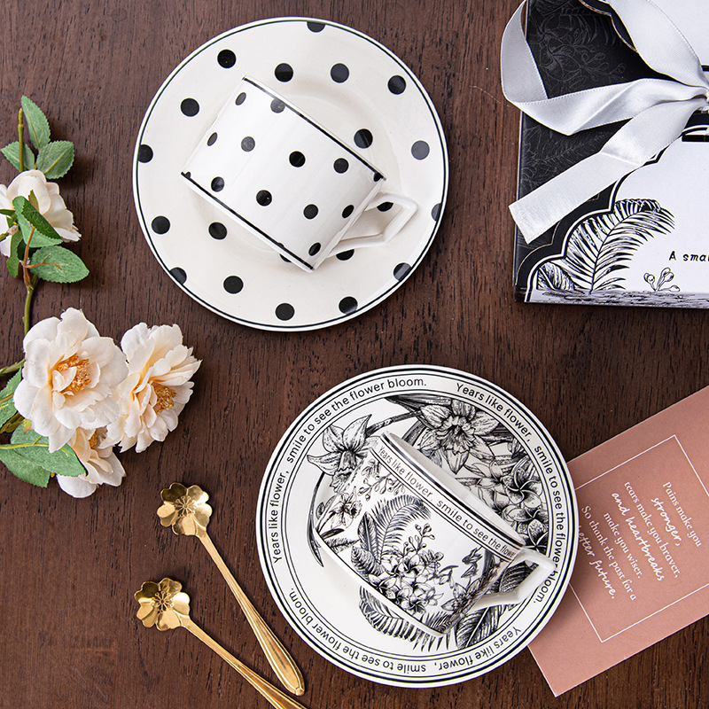 Taza de café de cerámica de punto de onda lujosa, taza de alta calidad, taza de té, plato, caja de regalo transfronteriza