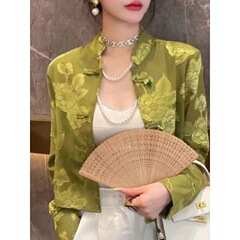 Y新中国風盤バックル日焼け止めショートコート女性夏ファッションジャカード日焼け止め服軽豪華気質