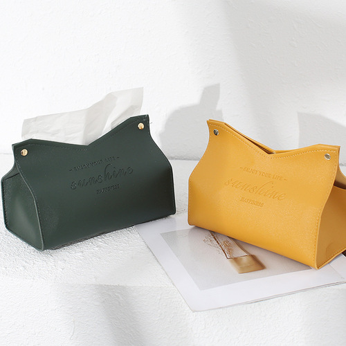Ins style leather tissue box high-end car tissue box Nordic light luxury tissue storage box living room napkin box