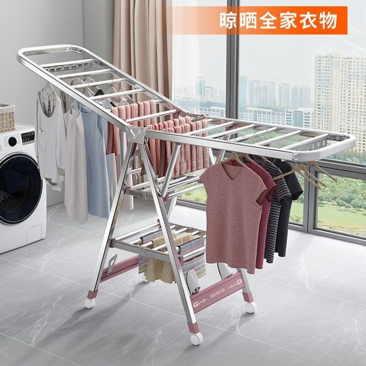 Percha de secado de balcón de ala plegable de acero inoxidable colgante de ropa barra de secado edredón toallas almacenamiento especial para dormitorio